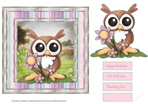 Summer owl 7x7 card with topper and sentiment tags