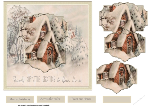Vintage Christmas 7x7 card with decoupage