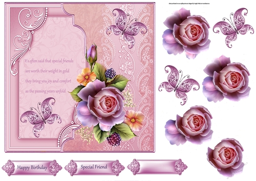 Friendship rose 7x7 card with verse and decoupage