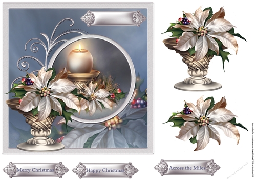 Festive Christmas 7x7 card with decoupage and sentiment tags