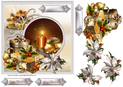 Christmas gifts and baubles 7x7 card with decoupage