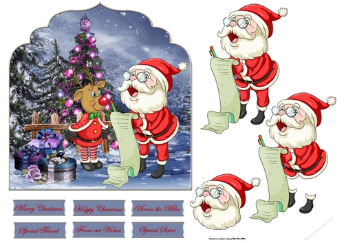 Santas list with Rudolf shaped card