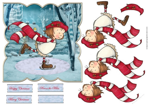 dancing on ice figure eight style card with decoupage and sentiment tags