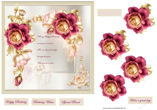 Winter rose with verse 7x7 card with decoupage