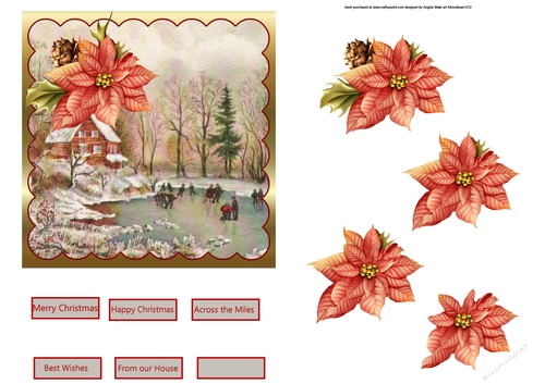 frozen pond at Christmas 5.5x5.5 card with decoupage