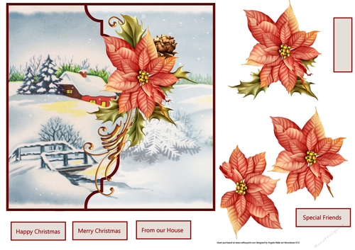 the bridge in winter 7x7 card with decoupage