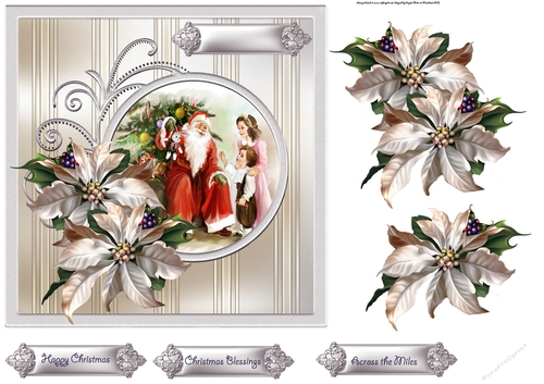 Father Christmas and children 7x7 card with decoupage