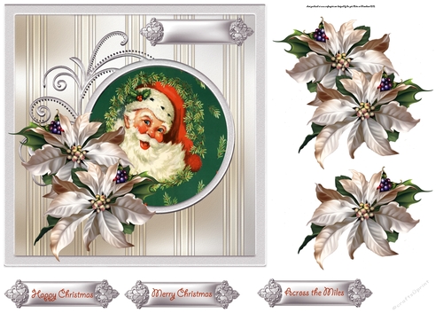 Vintage Santa Clause 7x7 card with decoupage and sentiment tags
