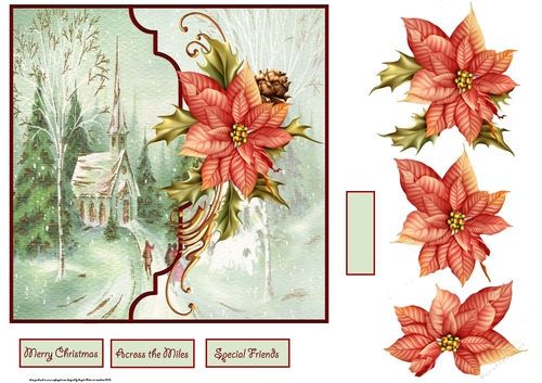 Walking to church 7x7 card with decoupage and sentiment tags
