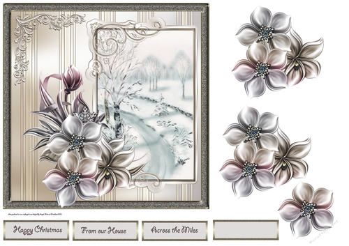 Lane in winter 7x7 card with decoupage and sentiment tags