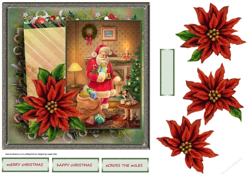 Santa has a friend dog 7x7 card with decoupage