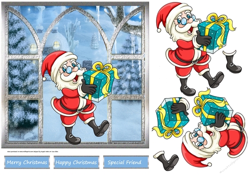santas gift 7x7 card with decoupage and sentiment tags