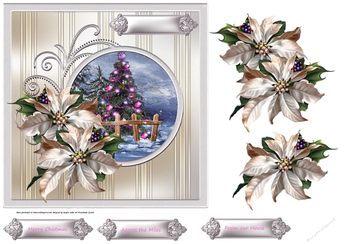 Christmas tree lights 7x7 card with decoupage
