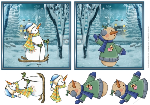 Snowmen 5.5x5.5 cards with decoupage