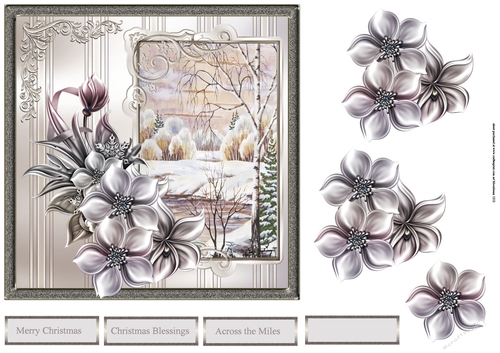 Winter river 7x7 card with decoupage and sentiment tags