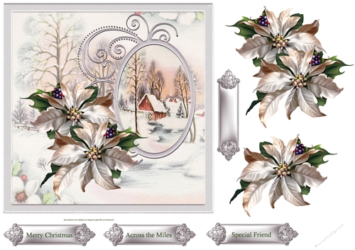 poinsettia and vintage Christmas 7x7 card with decoupage
