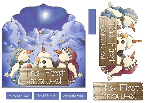 The first snow-el shaped card with large decoupage and sentiment tags