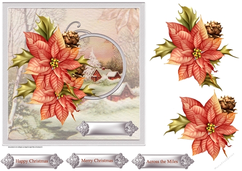 Vintage Christmas and poinsettias 7x7 card with decoupage