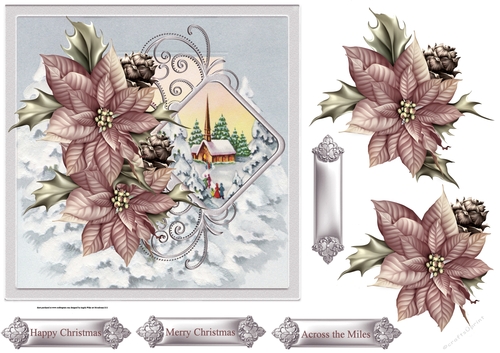 Vintage Christmas church 7x7 card with decoupage