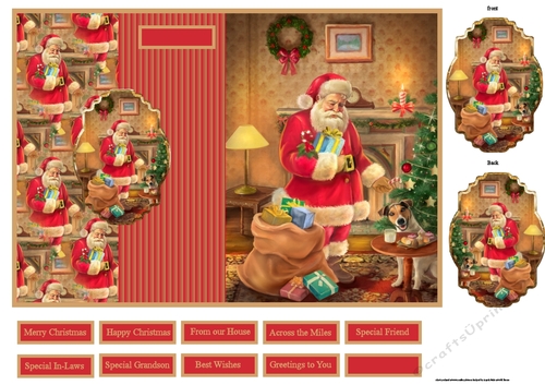 Santas visit fold back card with topper for front and back with sentiment tags