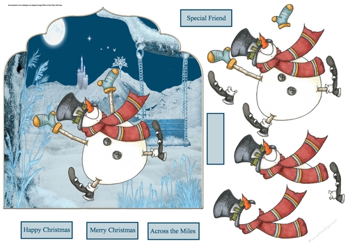 Fa la la snowman 7x7 card with decoupage
