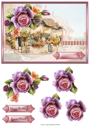 Summer rose A5 card with decoupage and sentiment tags