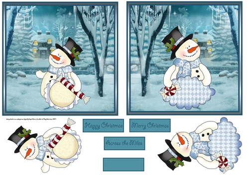 snowmen winterwonderland 5.5x5.5 toppers with one layer and sentiment tags