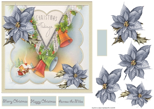  bells ring out for Christmas 7x7 card with decoupage and sentiment tags