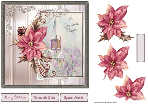 A Christmas prayer 7x7 card with decoupage and sentiment tags