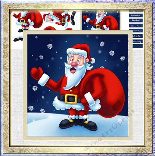 Santa is ready to work 7x7 card with large decoupage