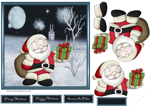 Santa has a present 7x7 card with decoupage