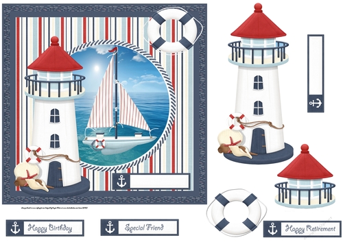 the sailing boat 7x7 card with decoupage