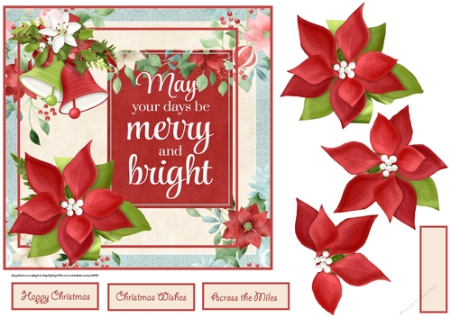 Christmas poinsettias 7x7 card with decoupage