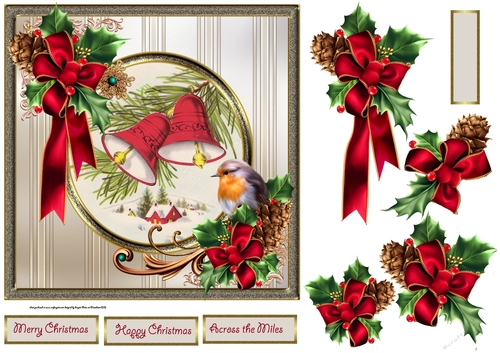 Robin redbreast and holly 7x7 card with decoupage