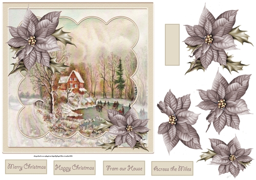 Winter fun on ice 7x7 card with decoupage and sentiment tags