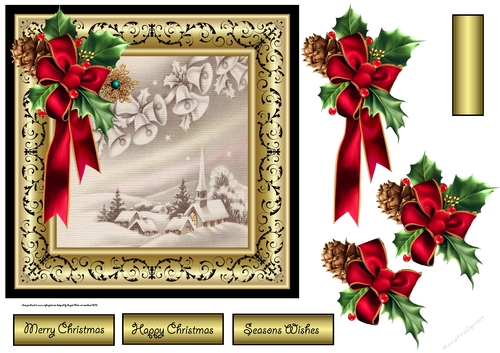 Jingle bells and holly 7x7 card with decoupage
