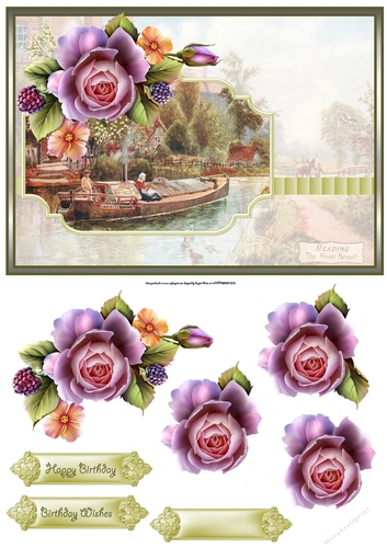 boat on the river and roses