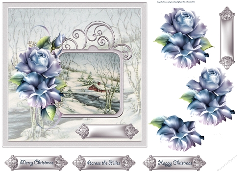 Winter rose 7x7 card with decoupage