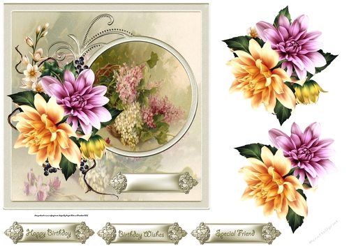 Summer Dahlias 7x7 card with decoupage