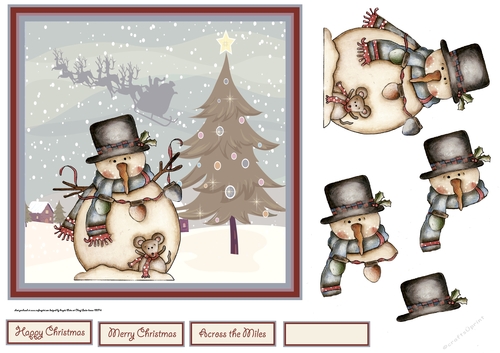 Snowman and Christmas tree lights 7x7 card