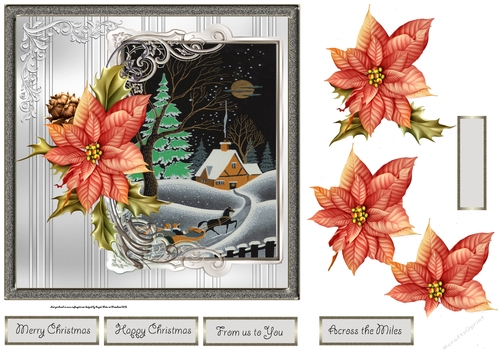 Sledge ride at night 7x7 card with decoupage