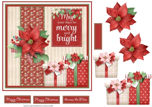 Poinsettias and gifts 7x7 card with decoupage