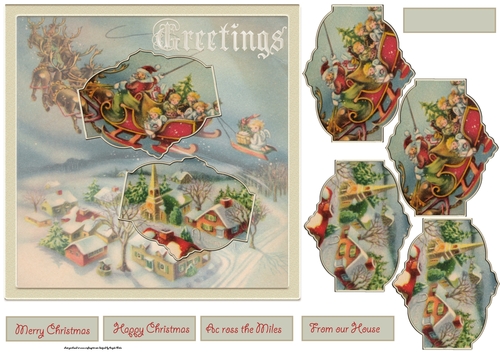Santa gives the children a ride 7x7 card with decoupage