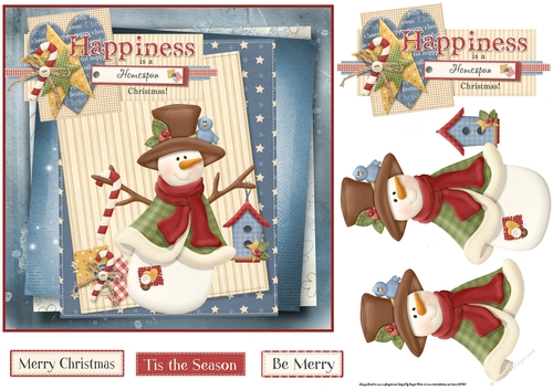 Snowman and sugar cane 7x7 card with decoupage