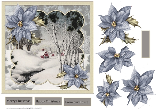 Snow banks at the stream 7x7 card with decoupage