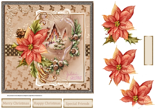 Vintage Christmas 7x7 card with decoupage
