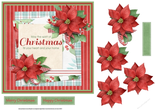 Red Poinsettias 7x7 card with decoupage