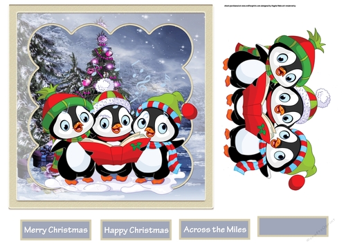 Penguins sing carols 7x7 card with large topper
