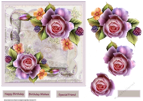 English Rose 7x7 card with decoupage