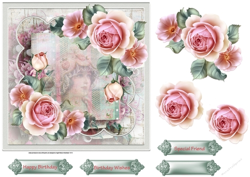 Beauty and a rose 7x7 card with decoupage